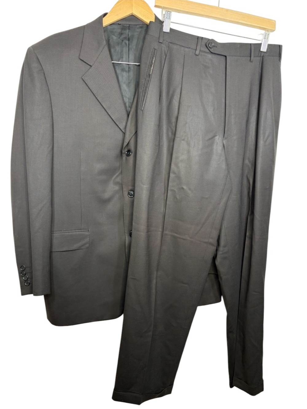 Canali Black Wool Tweed 2 Piece Blazer Pant Suit Men Size 52 R BLEMISH